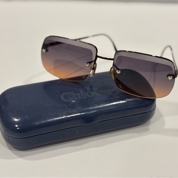 RARE Vintage Chloé 48S 252 Rimless Sunglasses Heart Detail Brown Gradient Y2K main image 6